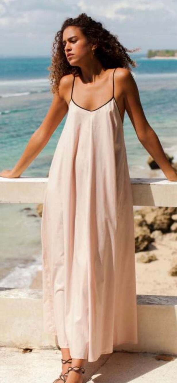 ELF Gabriella Handmade Maxi Dress Peach Cream Size M Boho Sunmer